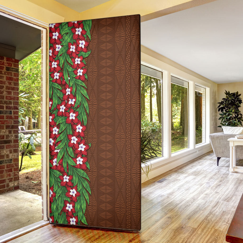 Tonga Language Week Door Cover Heilala Floral Brown LT05 - Polynesian Pride