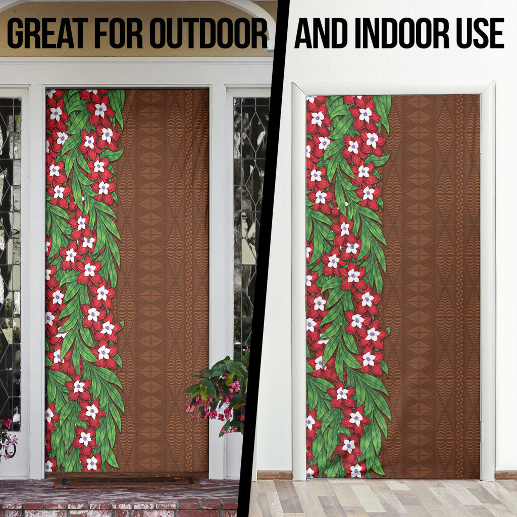 Tonga Language Week Door Cover Heilala Floral Brown LT05 - Polynesian Pride