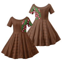 Tonga Language Week Family Matching Short Sleeve Bodycon Dress and Hawaiian Shirt Heilala Floral Brown LT05 Daughter's Dress Brown - Polynesian Pride
