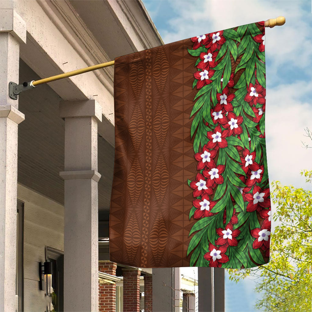 Tonga Language Week Garden Flag Heilala Floral Brown LT05 House Flag Brown - Polynesian Pride