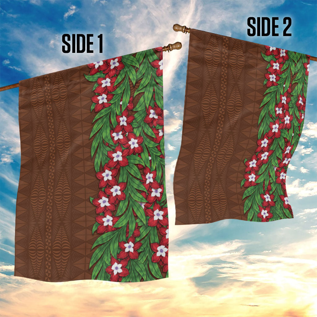 Tonga Language Week Garden Flag Heilala Floral Brown LT05 - Polynesian Pride
