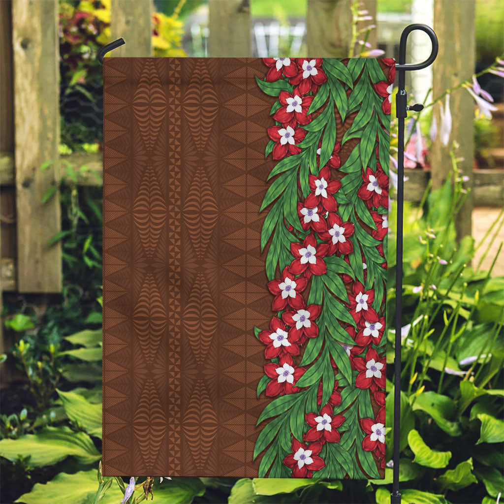 Tonga Language Week Garden Flag Heilala Floral Brown LT05 Garden Flag Brown - Polynesian Pride