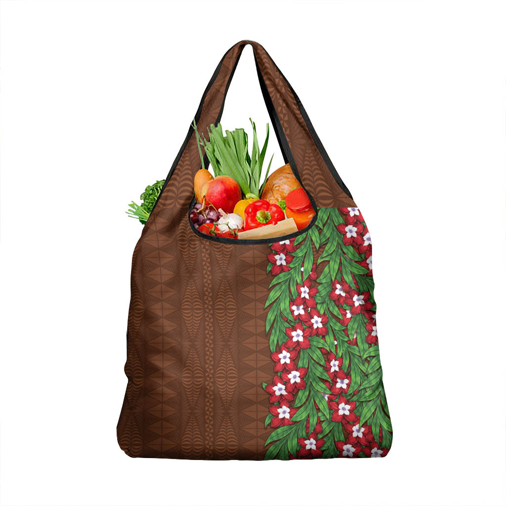Tonga Language Week Grocery Bag Heilala Floral Brown LT05 1-pack One Size Brown - Polynesian Pride