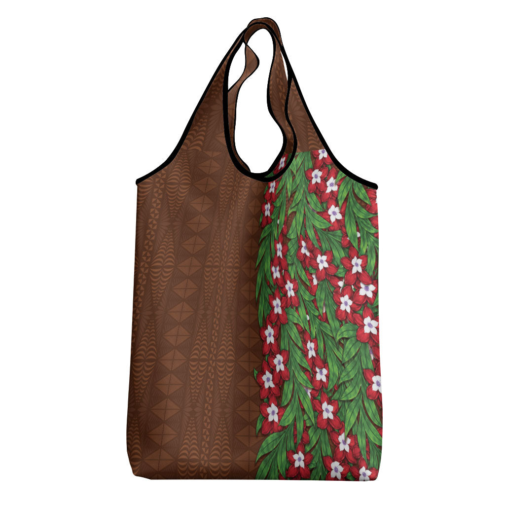 Tonga Language Week Grocery Bag Heilala Floral Brown LT05 - Polynesian Pride