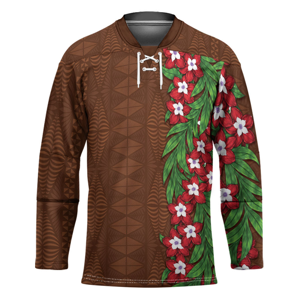 Tonga Language Week Hockey Jersey Heilala Floral Brown LT05 Unisex Brown - Polynesian Pride
