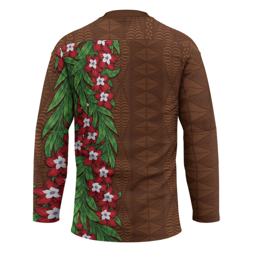 Tonga Language Week Hockey Jersey Heilala Floral Brown LT05 - Polynesian Pride