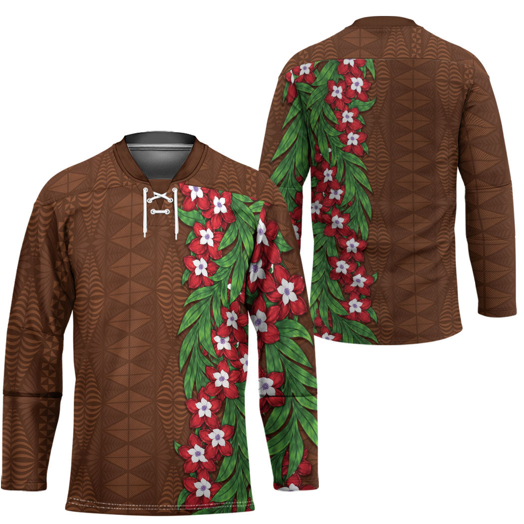 Tonga Language Week Hockey Jersey Heilala Floral Brown LT05 - Polynesian Pride