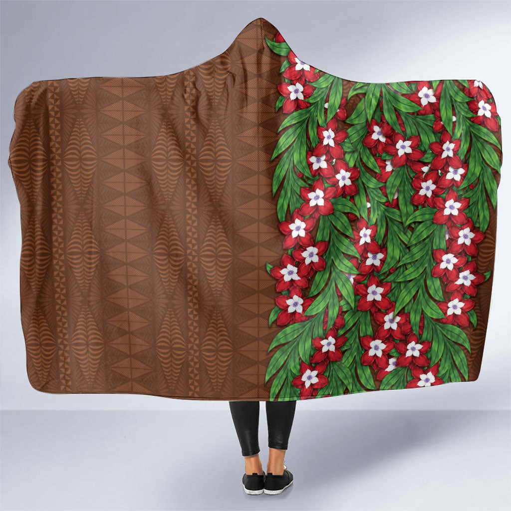 Tonga Language Week Hooded Blanket Heilala Floral Brown LT05 One Size Brown - Polynesian Pride
