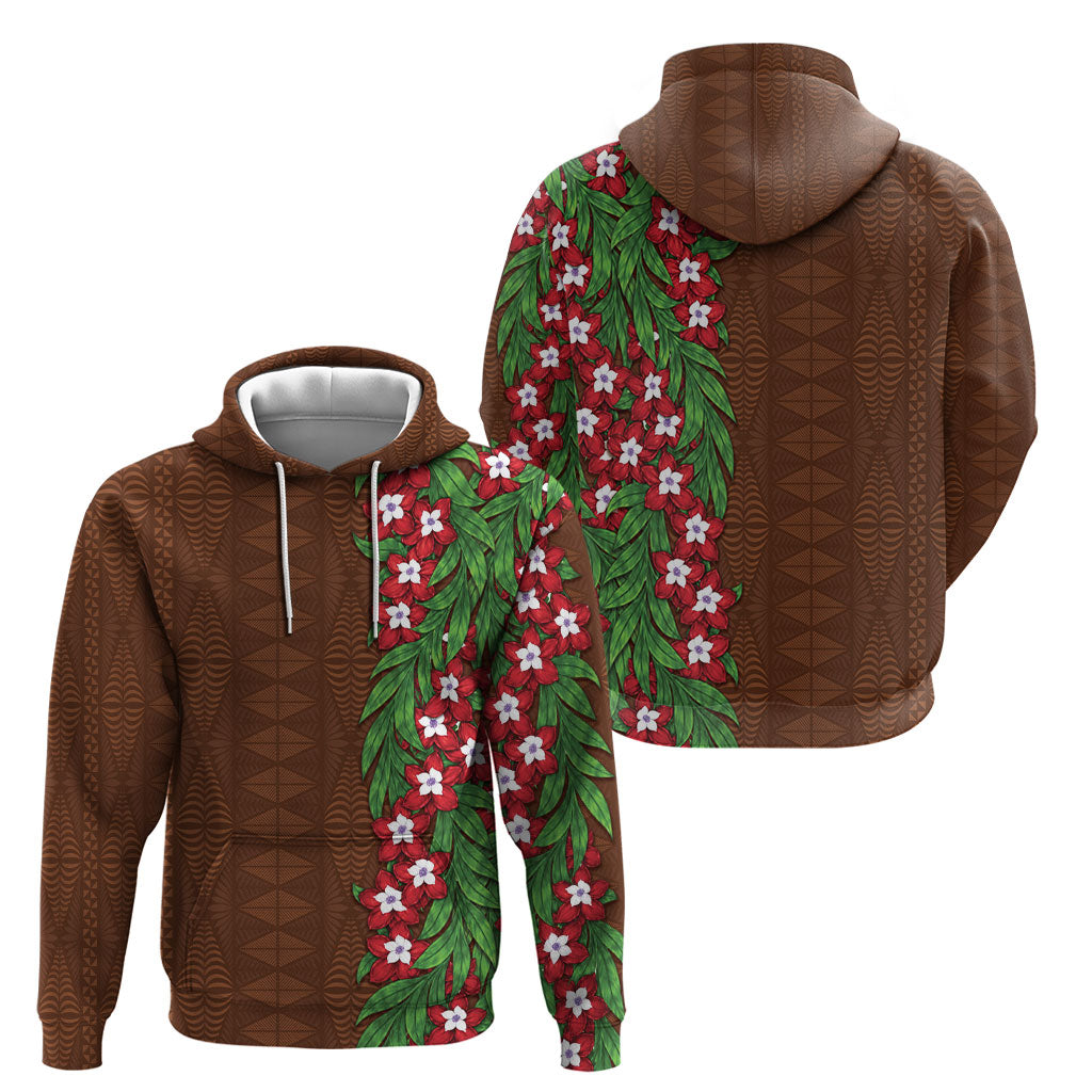 Tonga Language Week Hoodie Heilala Floral Brown LT05 - Polynesian Pride