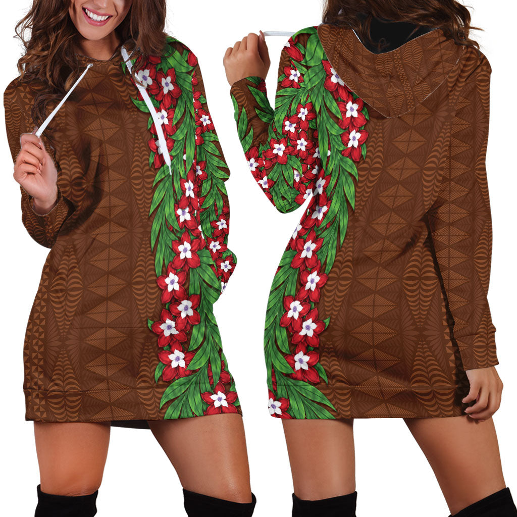 Tonga Language Week Hoodie Dress Heilala Floral Brown LT05 - Polynesian Pride