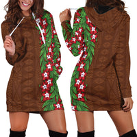Tonga Language Week Hoodie Dress Heilala Floral Brown LT05 - Polynesian Pride