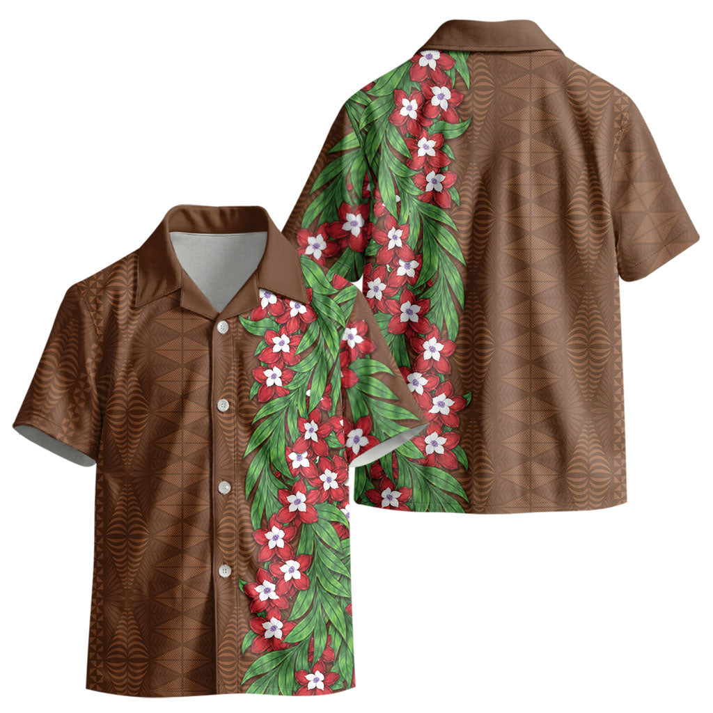 Tonga Language Week Kid Hawaiian Shirt Heilala Floral Brown LT05 - Polynesian Pride