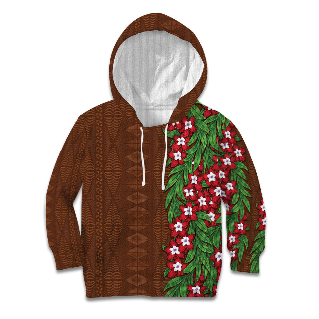 Tonga Language Week Kid Hoodie Heilala Floral Brown LT05 Hoodie Brown - Polynesian Pride