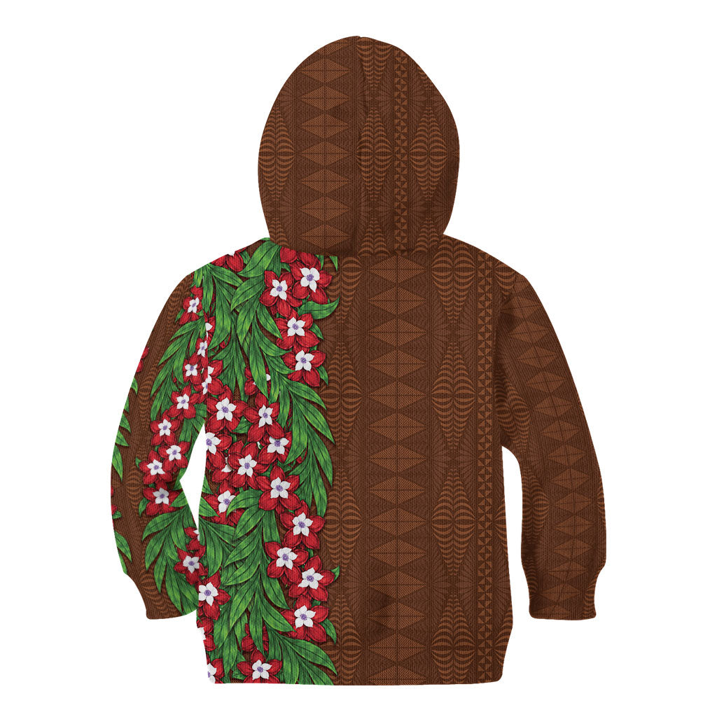 Tonga Language Week Kid Hoodie Heilala Floral Brown LT05 - Polynesian Pride
