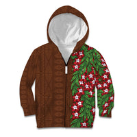 Tonga Language Week Kid Hoodie Heilala Floral Brown LT05 Zip Hoodie Brown - Polynesian Pride