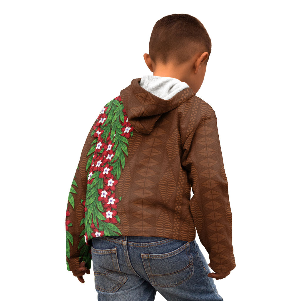 Tonga Language Week Kid Hoodie Heilala Floral Brown LT05 - Polynesian Pride