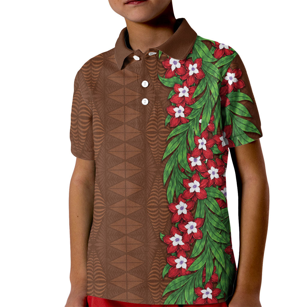Tonga Language Week Kid Polo Shirt Heilala Floral Brown LT05 Kid Brown - Polynesian Pride