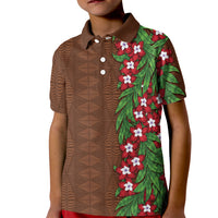 Tonga Language Week Kid Polo Shirt Heilala Floral Brown LT05 Kid Brown - Polynesian Pride