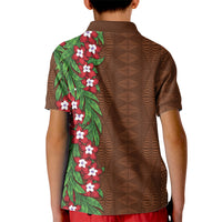 Tonga Language Week Kid Polo Shirt Heilala Floral Brown LT05 - Polynesian Pride