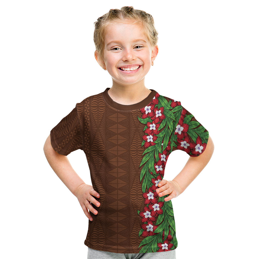 Tonga Language Week Kid T Shirt Heilala Floral Brown LT05 Brown - Polynesian Pride