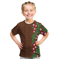 Tonga Language Week Kid T Shirt Heilala Floral Brown LT05 Brown - Polynesian Pride