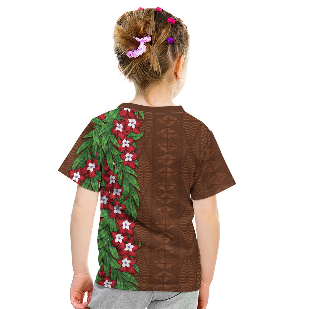 Tonga Language Week Kid T Shirt Heilala Floral Brown LT05 - Polynesian Pride