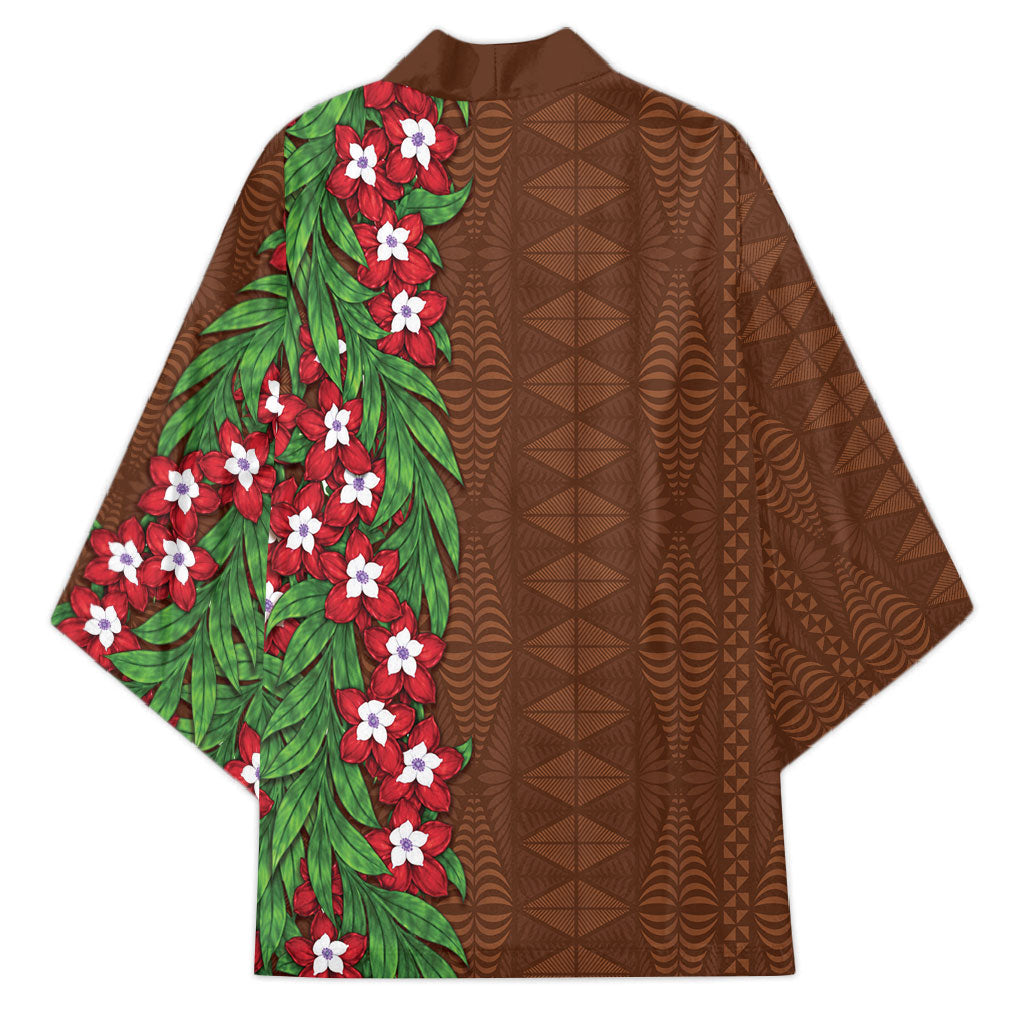 Tonga Language Week Kimono Heilala Floral Brown LT05 - Polynesian Pride