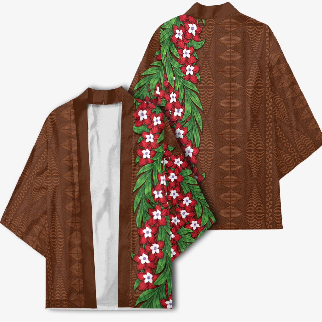 Tonga Language Week Kimono Heilala Floral Brown LT05 - Polynesian Pride