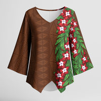 Tonga Language Week Kimono Sleeve Blouse Heilala Floral Brown LT05 Female Brown - Polynesian Pride
