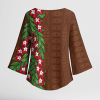 Tonga Language Week Kimono Sleeve Blouse Heilala Floral Brown LT05 - Polynesian Pride