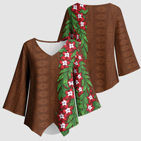 Tonga Language Week Kimono Sleeve Blouse Heilala Floral Brown LT05 - Polynesian Pride