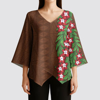 Tonga Language Week Kimono Sleeve Blouse Heilala Floral Brown LT05 - Polynesian Pride