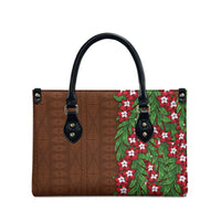 Tonga Language Week Leather Bag Heilala Floral Brown LT05 - Polynesian Pride