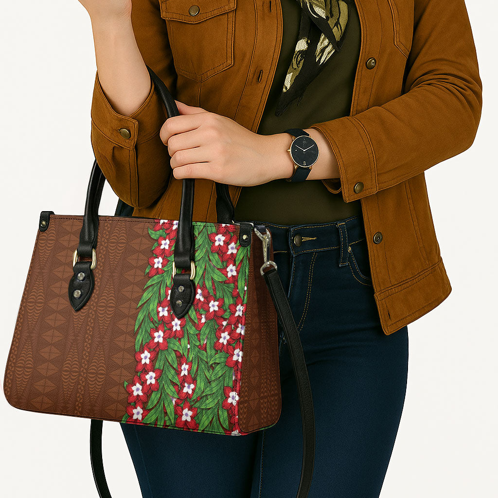 Tonga Language Week Leather Bag Heilala Floral Brown LT05 - Polynesian Pride