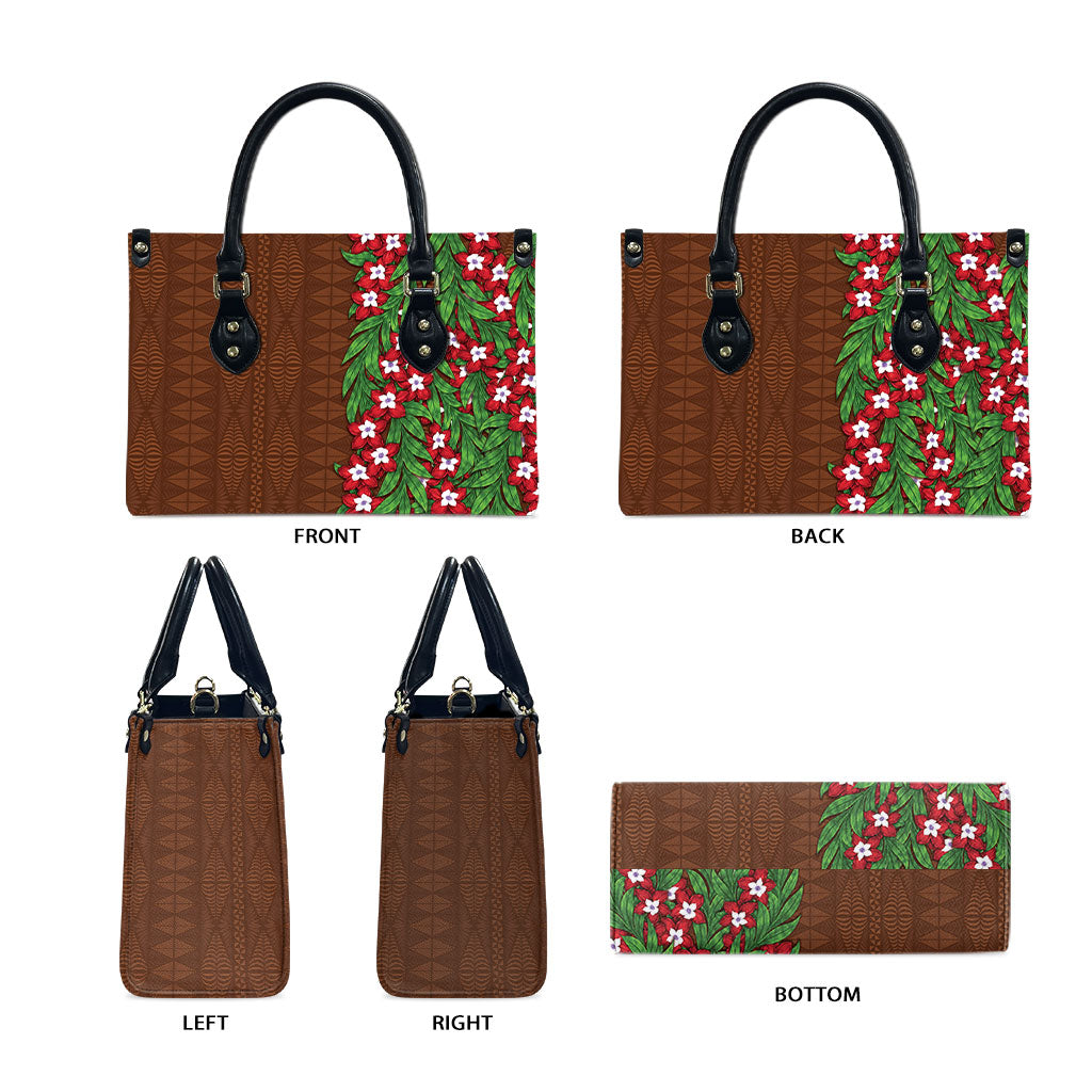 Tonga Language Week Leather Bag Heilala Floral Brown LT05 - Polynesian Pride