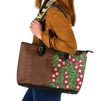 Tonga Language Week Leather Tote Bag Heilala Floral Brown LT05 Brown - Polynesian Pride