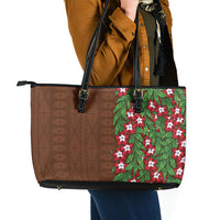 Tonga Language Week Leather Tote Bag Heilala Floral Brown LT05 - Polynesian Pride