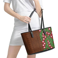 Tonga Language Week Leather Tote Bag Heilala Floral Brown LT05 - Polynesian Pride