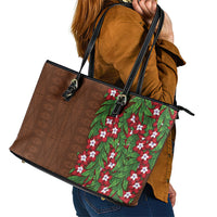 Tonga Language Week Leather Tote Bag Heilala Floral Brown LT05 - Polynesian Pride