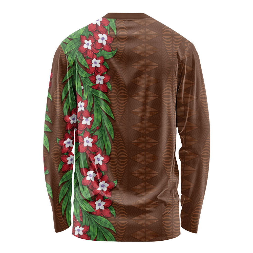 Tonga Language Week Long Sleeve Shirt Heilala Floral Brown LT05 - Polynesian Pride