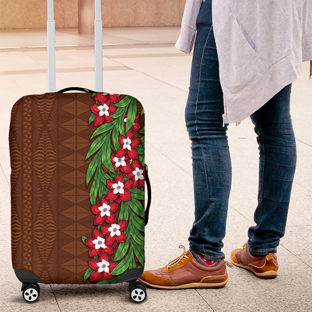 Tonga Language Week Luggage Cover Heilala Floral Brown LT05 Brown - Polynesian Pride