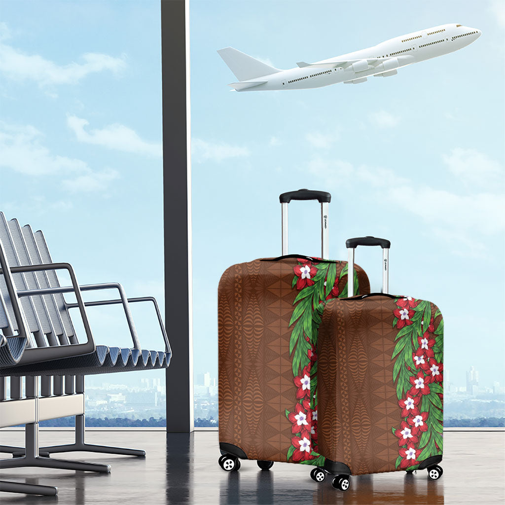 Tonga Language Week Luggage Cover Heilala Floral Brown LT05 - Polynesian Pride