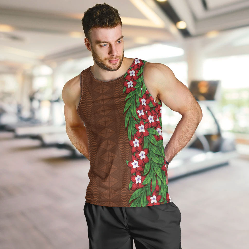 Tonga Language Week Men Tank Top Heilala Floral Brown LT05 Brown - Polynesian Pride