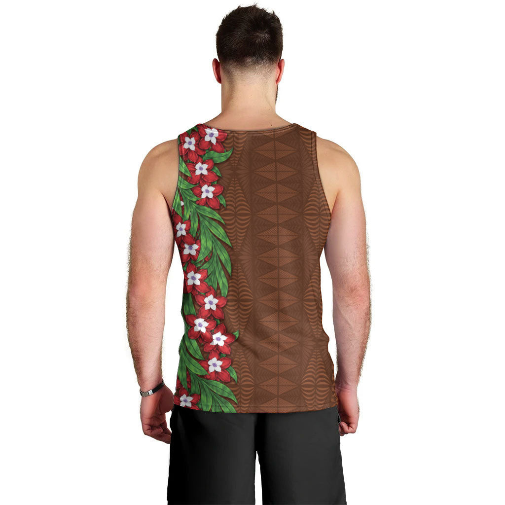 Tonga Language Week Men Tank Top Heilala Floral Brown LT05 - Polynesian Pride