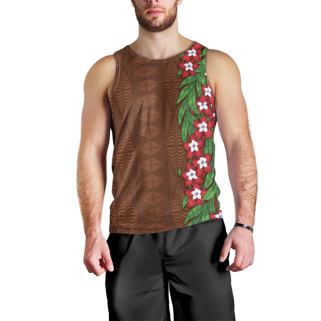 Tonga Language Week Men Tank Top Heilala Floral Brown LT05 - Polynesian Pride