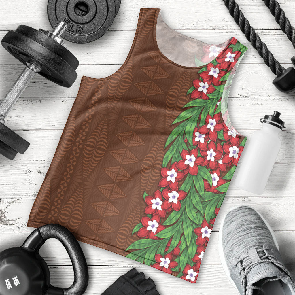 Tonga Language Week Men Tank Top Heilala Floral Brown LT05 - Polynesian Pride