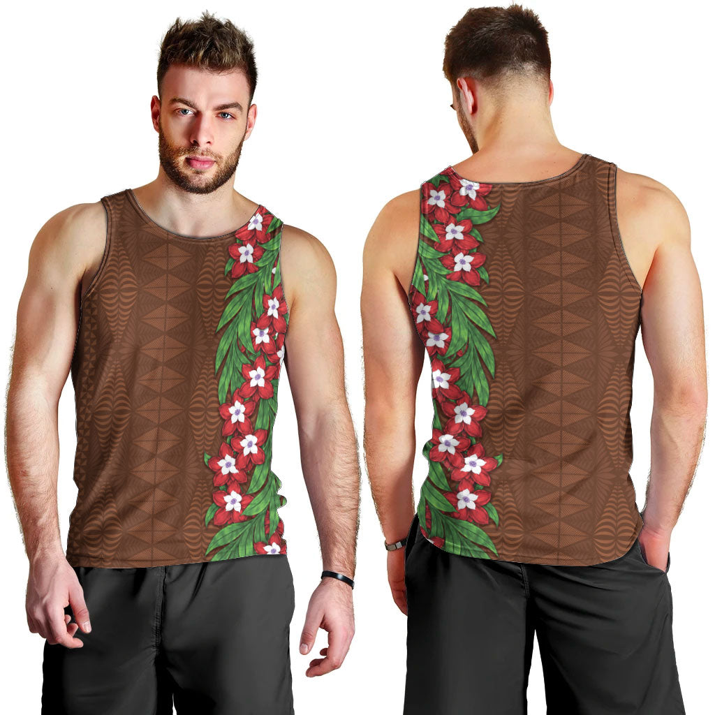 Tonga Language Week Men Tank Top Heilala Floral Brown LT05 - Polynesian Pride