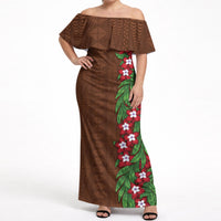 Tonga Language Week Off Shoulder Maxi Dress Heilala Floral Brown LT05 Women Brown - Polynesian Pride