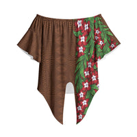 Tonga Language Week Off Shoulder Wrap Waist Top Heilala Floral Brown LT05 Brown - Polynesian Pride