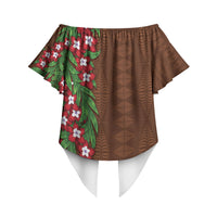 Tonga Language Week Off Shoulder Wrap Waist Top Heilala Floral Brown LT05 - Polynesian Pride